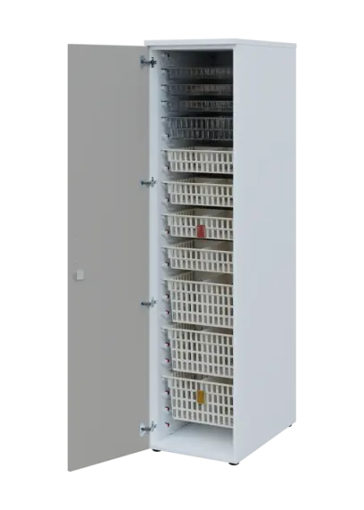 EUROMEDICA D - 46 skříň léková boxová, 1-dveřová, levá, 1950x460x735, korpus bílý, dvířka šedá